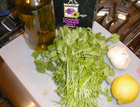 Photo of cilantro sauce ingredients copyright 2004 Owen Linderholm
